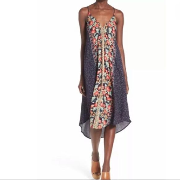 ASTR The Label Floral Midi Vneck Hi-low Boho Dress - Picture 1 of 11
